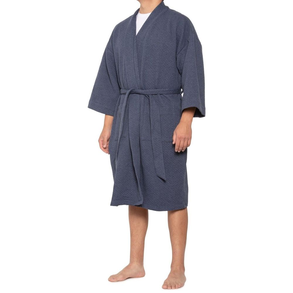 IZOD Mens Open Blue Quilted Cotton Blend Long Sleeve Lounge Robe O/S NWT $75